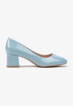 Niebieskie Czółenka Lakierowane z Kwadratowym Słupkiem Matirila