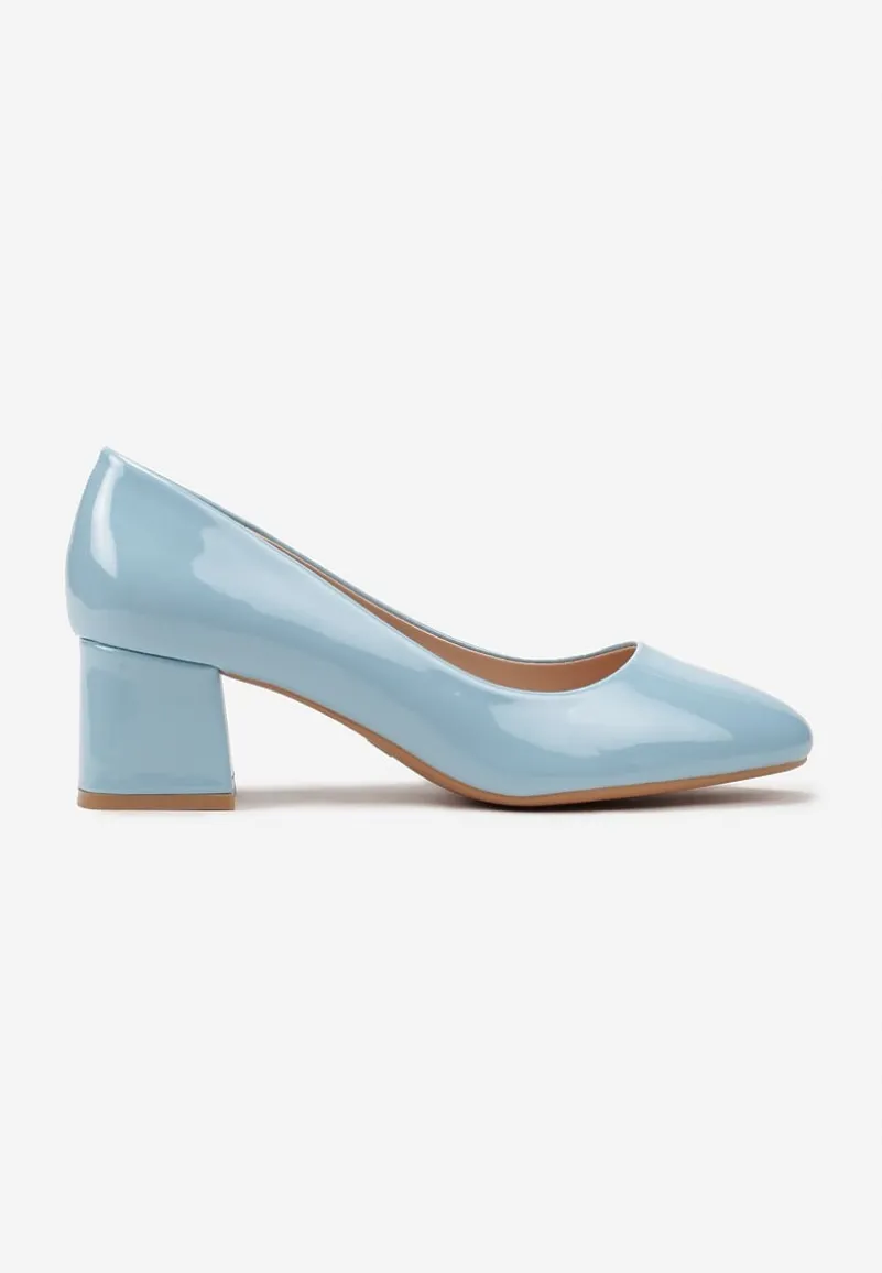 Niebieskie Czółenka Lakierowane z Kwadratowym Słupkiem Matirila