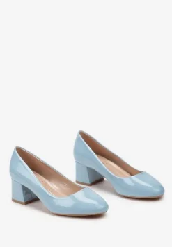 Niebieskie Czółenka Lakierowane z Kwadratowym Słupkiem Matirila