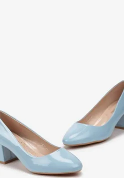 Niebieskie Czółenka Lakierowane z Kwadratowym Słupkiem Matirila