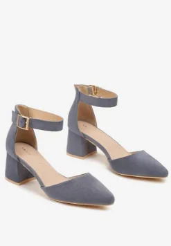 Niebieskie Czółenka na Słupku Vices ze Skórzaną Wkładką i Paskiem Wokół Kostki Eveliri