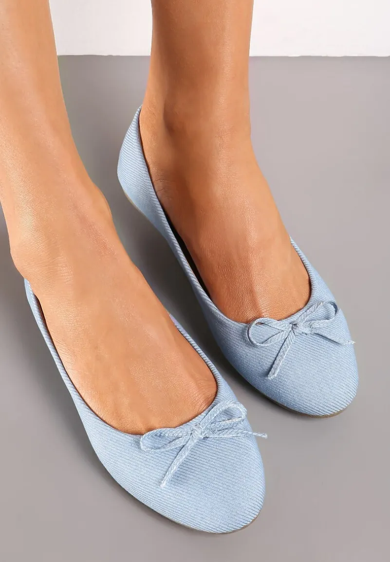 Niebieskie Denimowe Balerinki z Kokardką i Płaską Podeszwą Grena