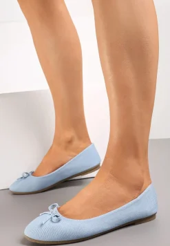 Niebieskie Denimowe Balerinki z Kokardką i Płaską Podeszwą Grena