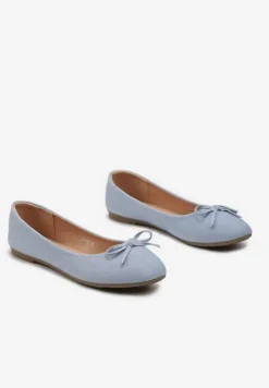 Niebieskie Denimowe Balerinki z Kokardką i Płaską Podeszwą Grena