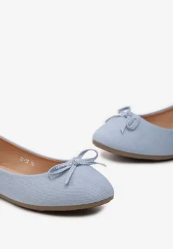 Niebieskie Denimowe Balerinki z Kokardką i Płaską Podeszwą Grena
