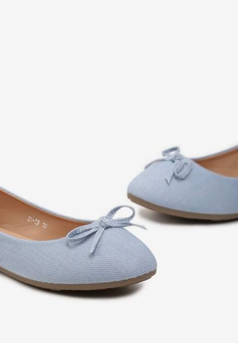 Niebieskie Denimowe Balerinki z Kokardką i Płaską Podeszwą Grena