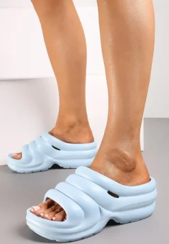 Niebieskie Designerskie Gumowe Klapki z Okrągłym Noskiem Vilnira