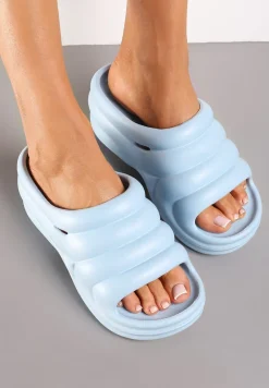 Niebieskie Designerskie Gumowe Klapki z Okrągłym Noskiem Vilnira