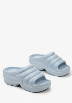 Niebieskie Designerskie Gumowe Klapki z Okrągłym Noskiem Vilnira