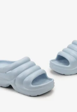 Niebieskie Designerskie Gumowe Klapki z Okrągłym Noskiem Vilnira