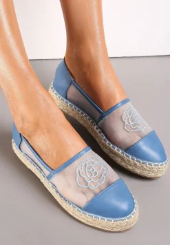 Niebieskie Espadryle z Cholewką z Siatki na Podeszwie ze Sznurka Chenthe