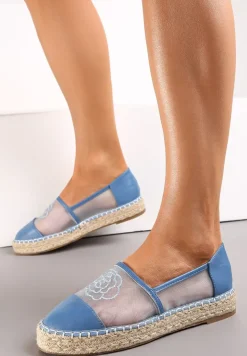 Niebieskie Espadryle z Cholewką z Siatki na Podeszwie ze Sznurka Chenthe