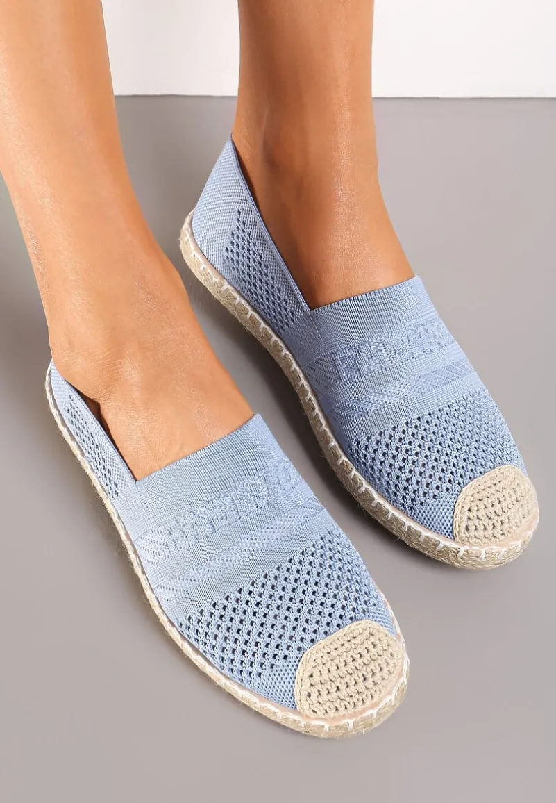 Niebieskie Espadryle z Plecioną Cholewką przed Kostkę Mokosa