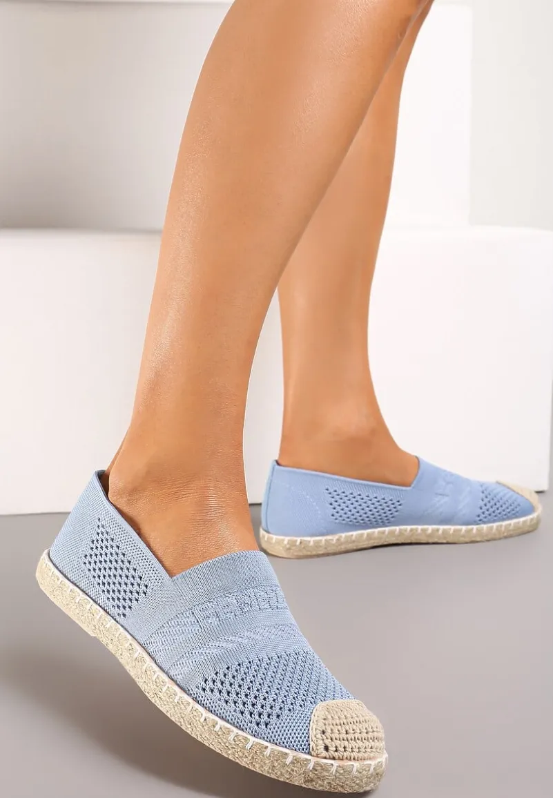 Niebieskie Espadryle z Plecioną Cholewką przed Kostkę Mokosa