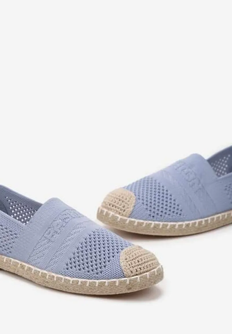 Niebieskie Espadryle z Plecioną Cholewką przed Kostkę Mokosa