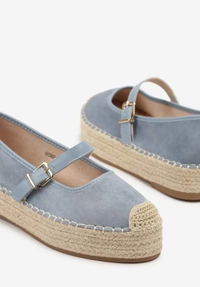 Niebieskie Espadryle z Plecionką i Paskiem Fevolise