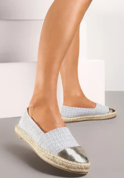 Niebieskie Espadryle z Tweedowego Materiału z Plecionką na Podeszwie Hexiria