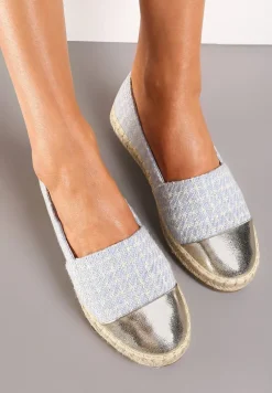 Niebieskie Espadryle z Tweedowego Materiału z Plecionką na Podeszwie Hexiria