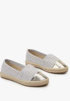 Niebieskie Espadryle z Tweedowego Materiału z Plecionką na Podeszwie Hexiria