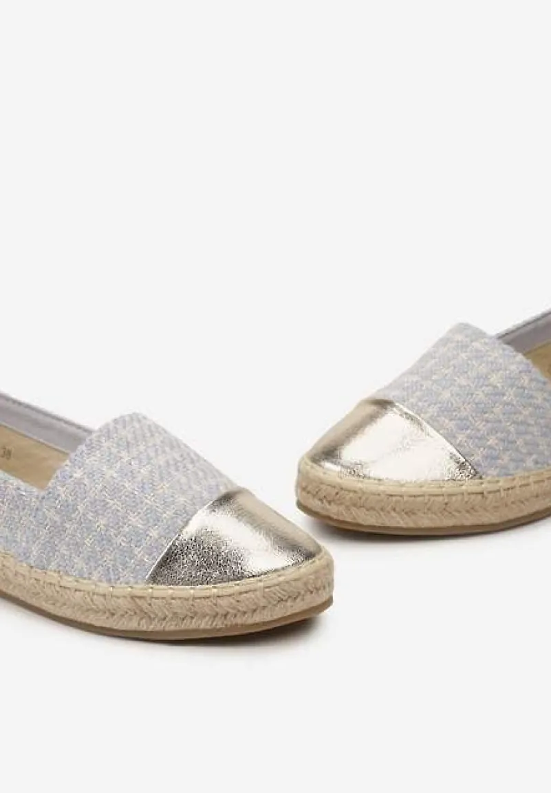 Niebieskie Espadryle z Tweedowego Materiału z Plecionką na Podeszwie Hexiria