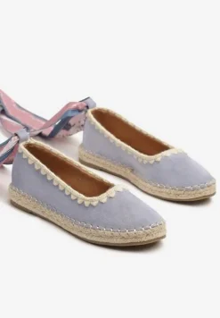 Niebieskie Espadryle ze Wzorzystym Wiązaniem Przy Kostce Zdobione Plecionką Lortevia