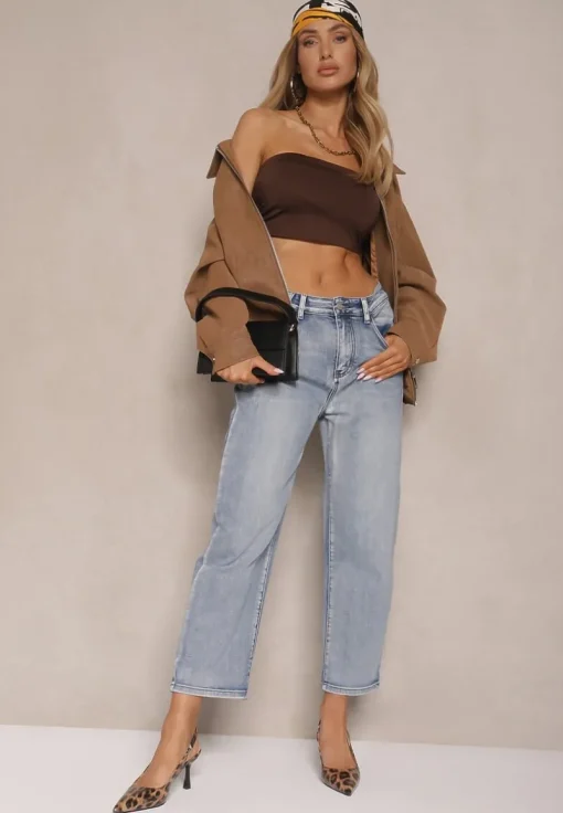 Niebieskie Jeansy High Waist Mom Fit Zolseli