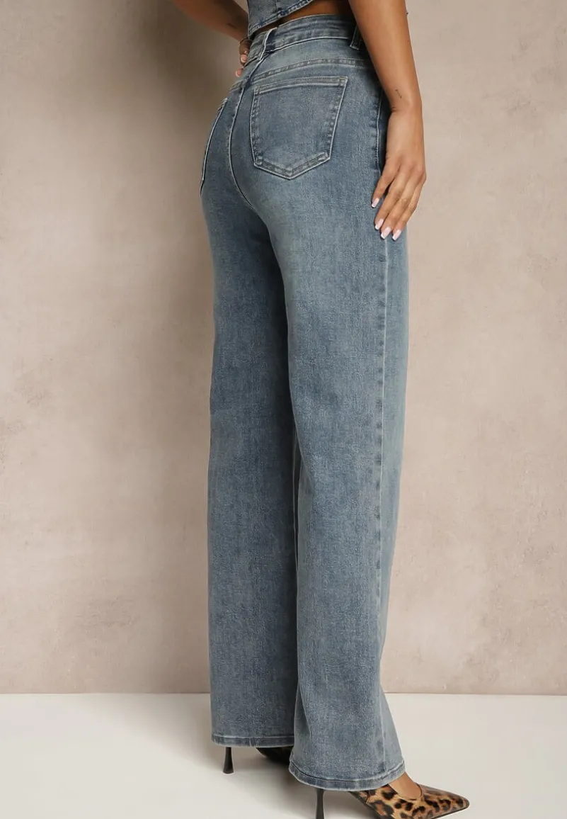 Niebieskie Jeansy High Waist z Szeroką Nogawką Uliswena