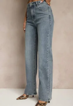 Niebieskie Jeansy High Waist z Szeroką Nogawką Uliswena