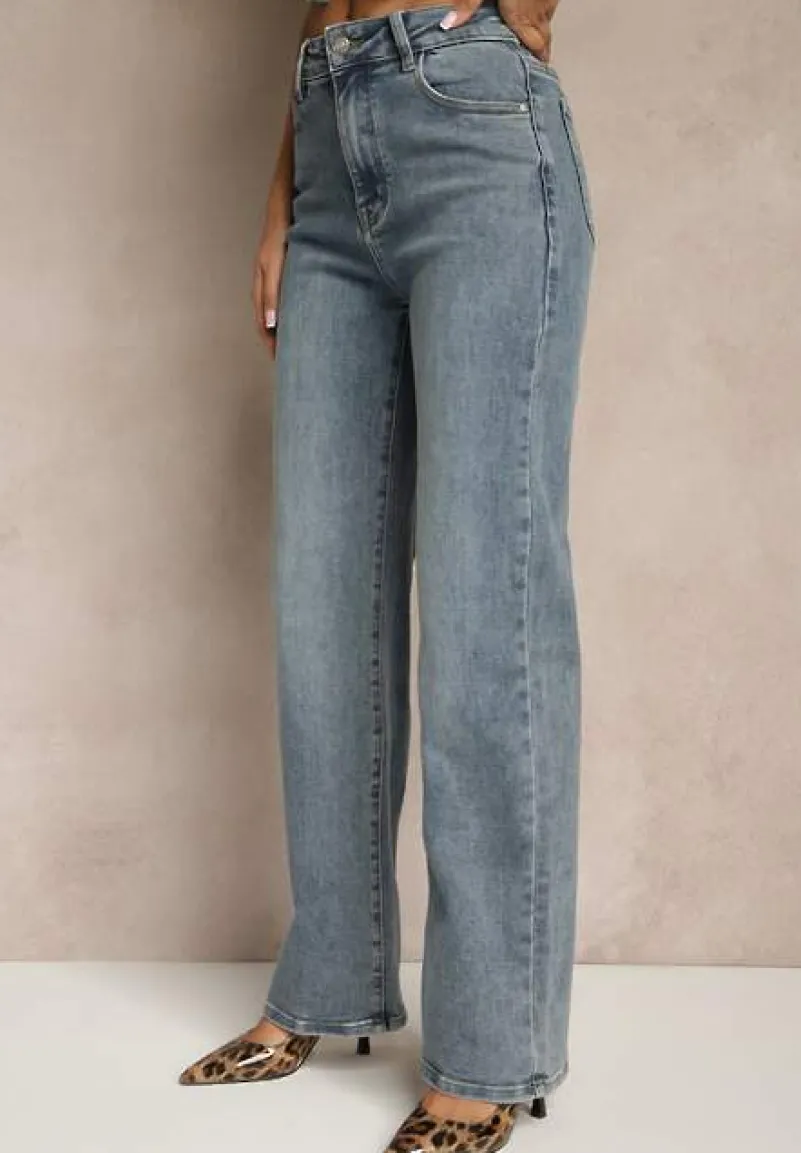 Niebieskie Jeansy High Waist z Szeroką Nogawką Uliswena