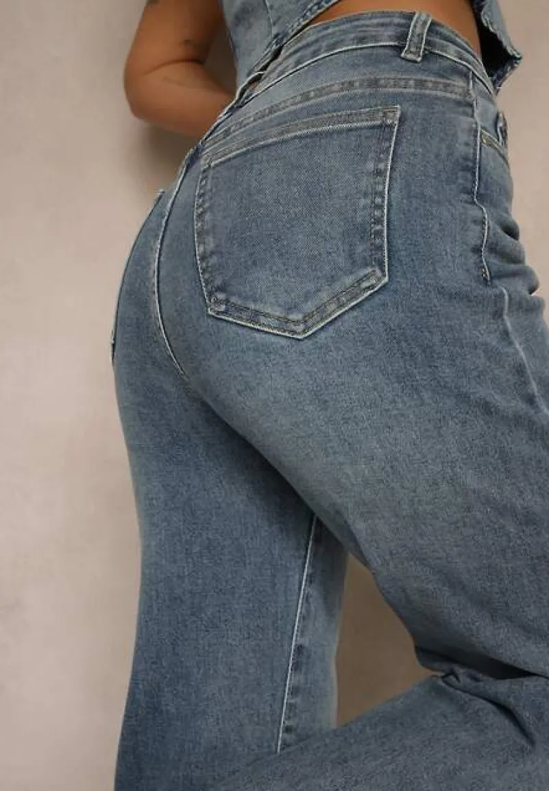 Niebieskie Jeansy High Waist z Szeroką Nogawką Uliswena