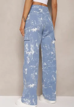 Niebieskie Jeansy High Waist z Designerskim Wzorem z Szerokimi Nogawkami Joltta