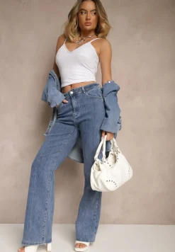 Niebieskie Jeansy High Waist Delikatnie Prążkowane o Szerokim Kroju Ulanissa