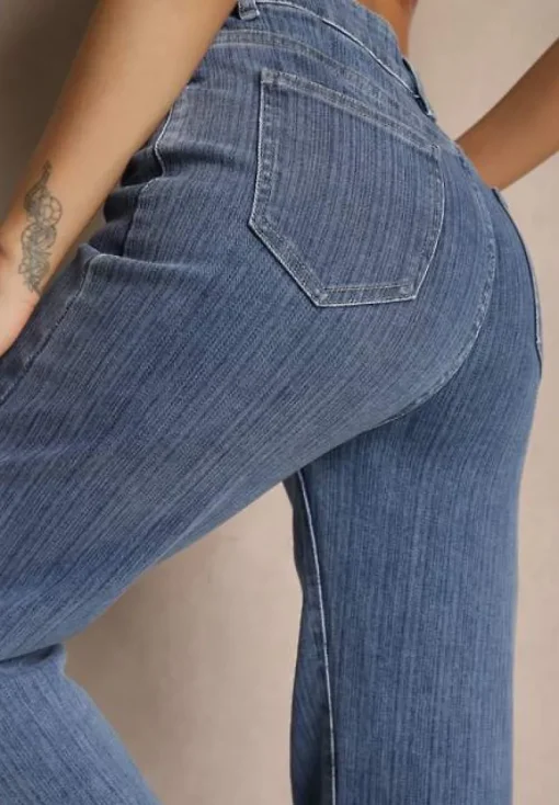 Niebieskie Jeansy High Waist Delikatnie Prążkowane o Szerokim Kroju Ulanissa