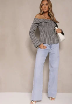 Niebieskie Jeansy High Waist o Szerokim Kroju Nelzedia