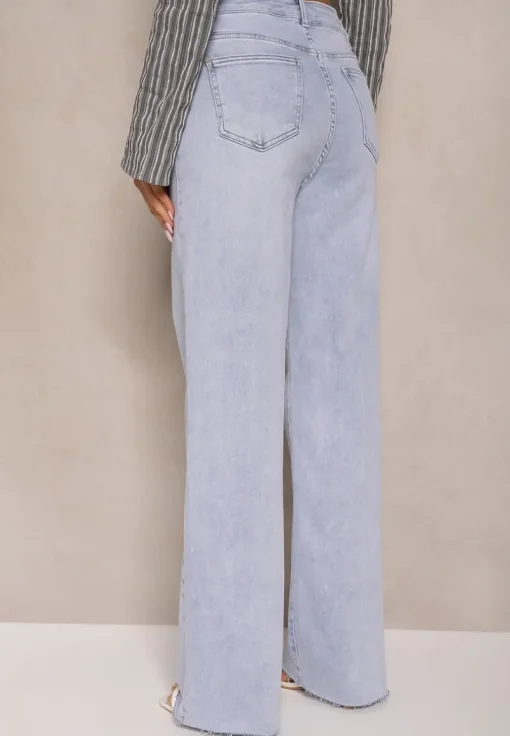 Niebieskie Jeansy High Waist o Szerokim Kroju Nelzedia