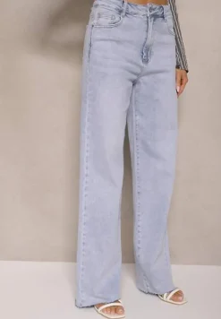 Niebieskie Jeansy High Waist o Szerokim Kroju Nelzedia