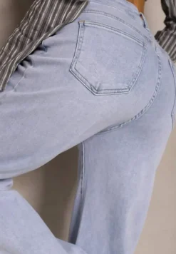 Niebieskie Jeansy High Waist o Szerokim Kroju Nelzedia