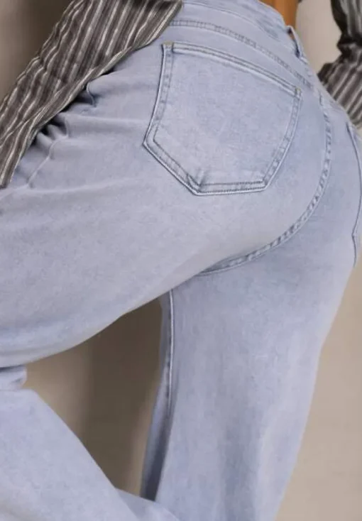 Niebieskie Jeansy High Waist o Szerokim Kroju Nelzedia