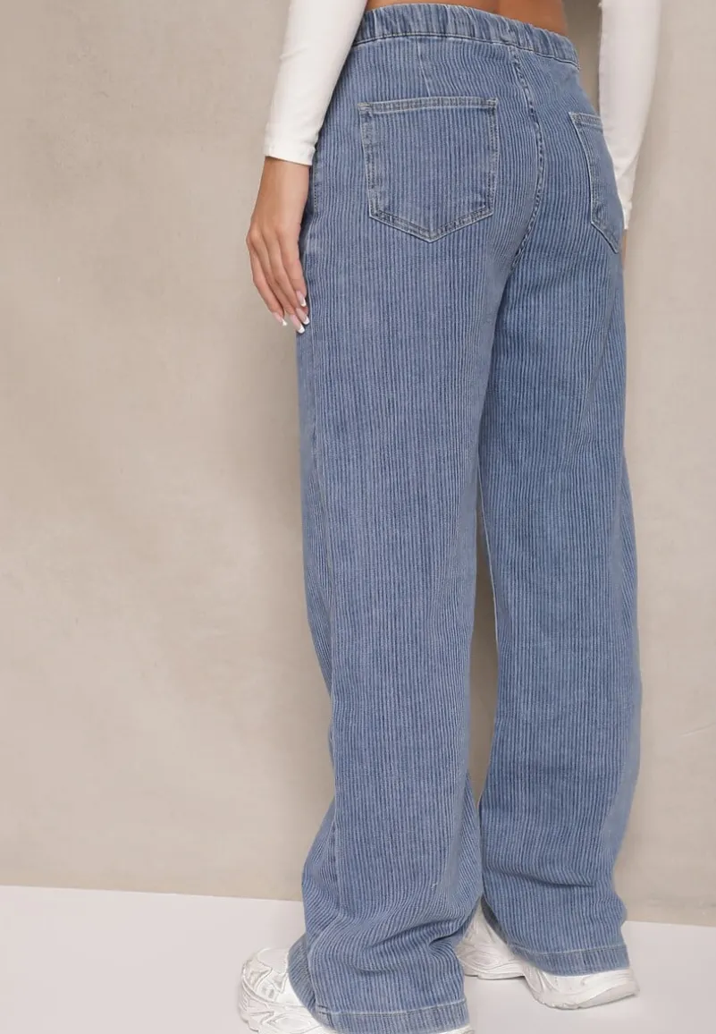 Niebieskie Jeansy High Waist z Szeroką Nogawką i Gumką w Talii Norvila