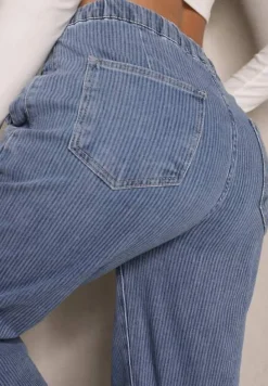 Niebieskie Jeansy High Waist z Szeroką Nogawką i Gumką w Talii Norvila