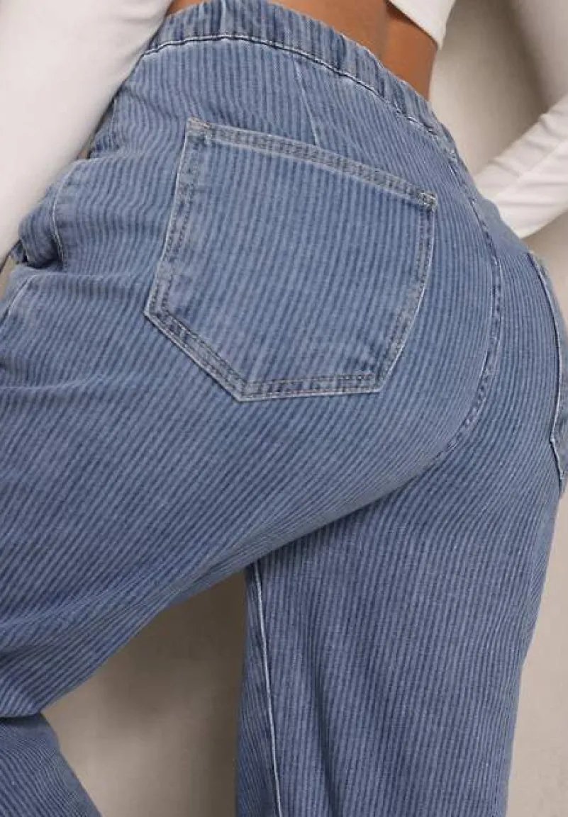 Niebieskie Jeansy High Waist z Szeroką Nogawką i Gumką w Talii Norvila