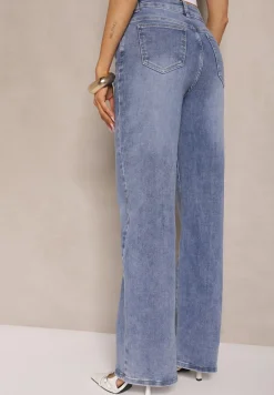 Niebieskie Jeansy High Waist Szerokie z Dodatkiem Bawełny Rivlio
