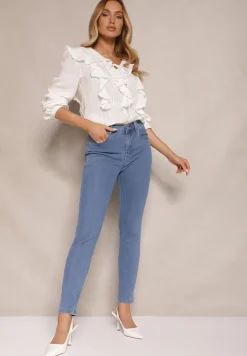 Niebieskie Jeansy High Waist Regular z Bawełną Elisira