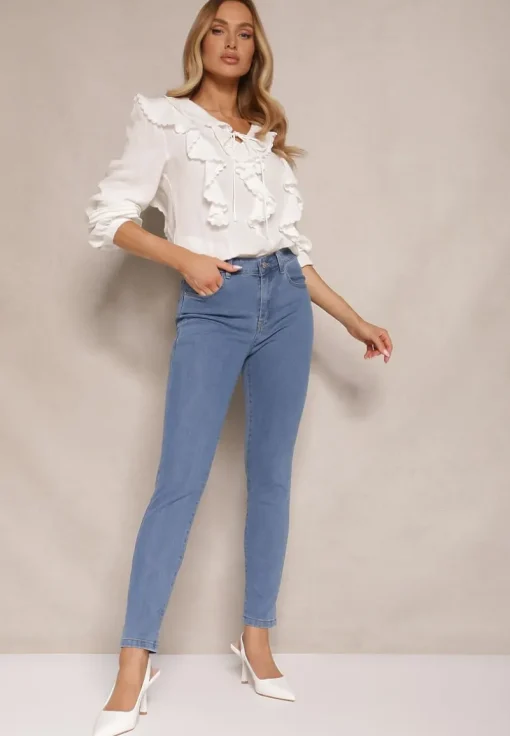 Niebieskie Jeansy High Waist Regular z Bawełną Elisira