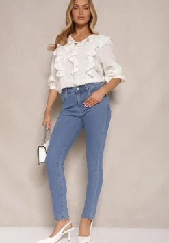 Niebieskie Jeansy High Waist Regular z Bawełną Elisira