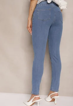 Niebieskie Jeansy High Waist Regular z Bawełną Elisira