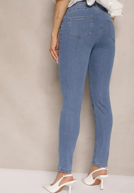 Niebieskie Jeansy High Waist Regular z Bawełną Elisira