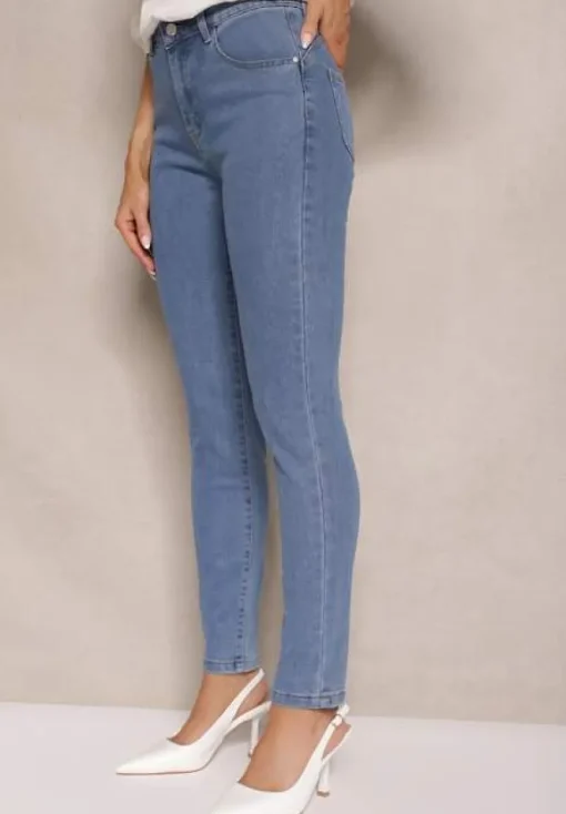 Niebieskie Jeansy High Waist Regular z Bawełną Elisira