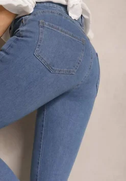 Niebieskie Jeansy High Waist Regular z Bawełną Elisira
