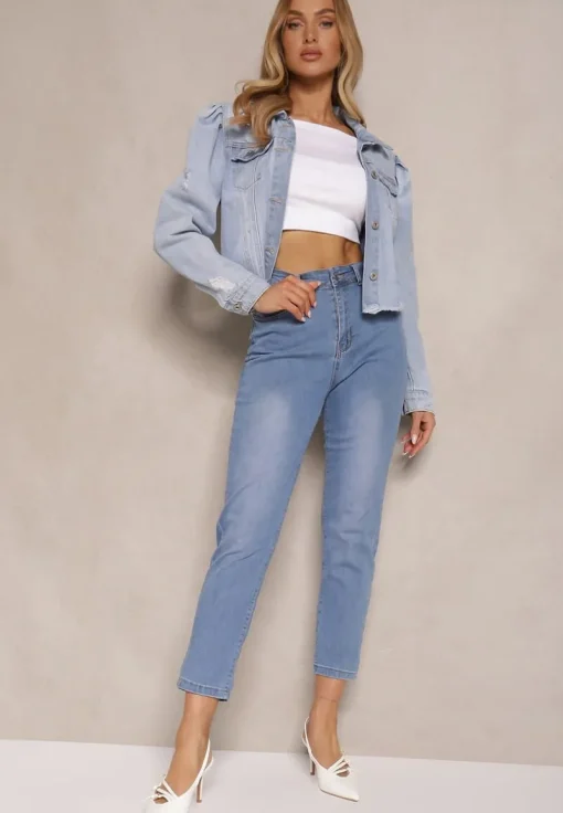 Niebieskie Jeansy Mom Fit Regular Waist Natises